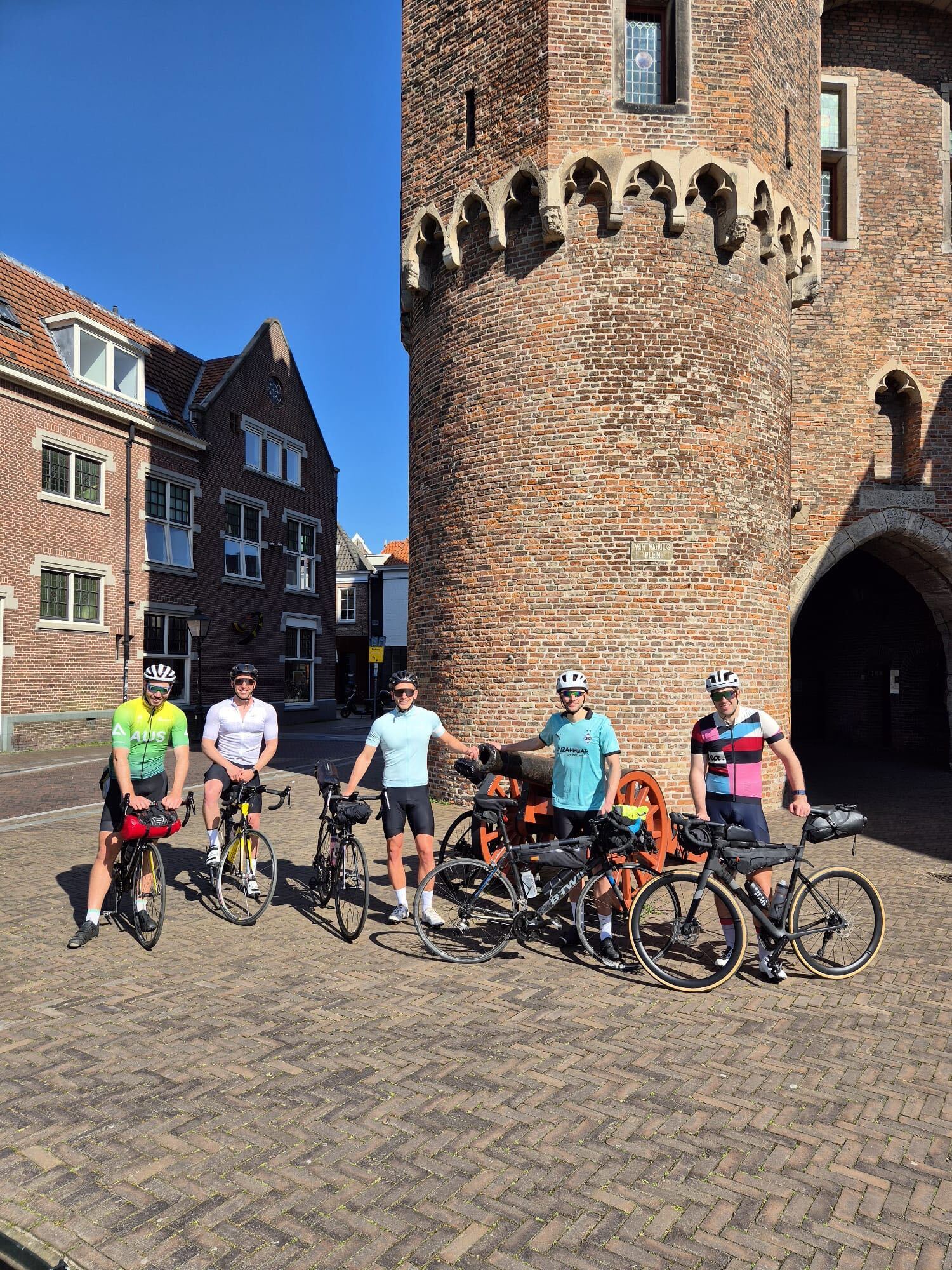 Group photo at a medieval city gate in Zwolle